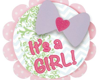 It s a Girl Bow Deluxe Button, 1ct Hot on Sale