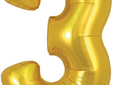 Oaktree 34  Numeral 3 Balloon - Gold Online Hot Sale