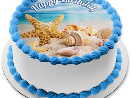 Paradise Beach Starfish Seashells Edible Cake Topper Image ABPID57506 Hot on Sale