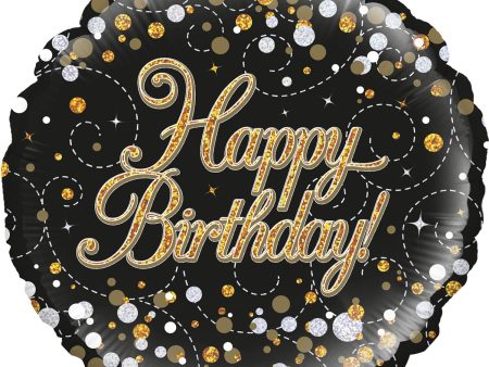 Sparkling Fizz Birthday Black & Gold Holographic 18  Foil Balloon, 1ct For Discount