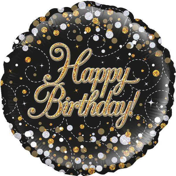 Sparkling Fizz Birthday Black & Gold Holographic 18  Foil Balloon, 1ct For Discount