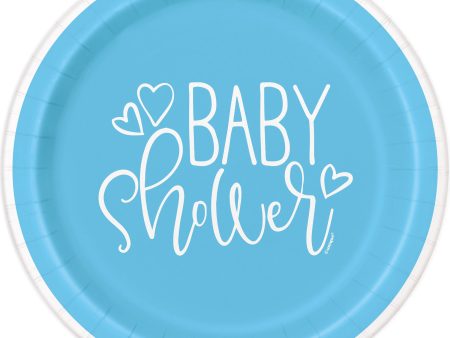 Blue Hearts Baby Shower Round 7  Dessert Plates, 8ct Online now