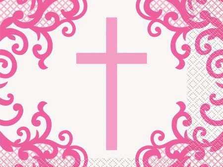 Fancy Pink Cross Luncheon Napkins, 16ct For Sale