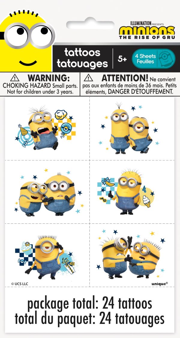 Minions 2 Color Tattoo Sheets, 4ct Online Sale