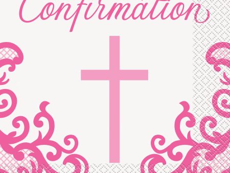 Fancy Pink Cross Confirmation Luncheon Napkins, 16ct Online Hot Sale