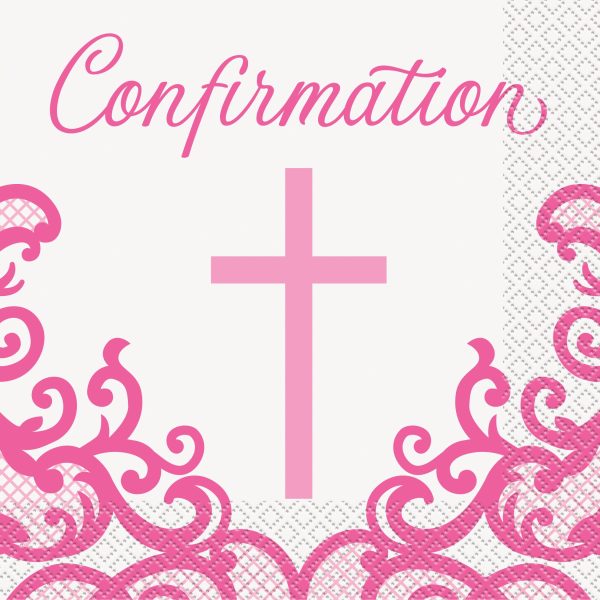 Fancy Pink Cross Confirmation Luncheon Napkins, 16ct Online Hot Sale