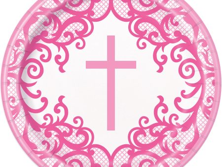 Fancy Pink Cross Round 9  Dinner Plates, 8ct Online Sale