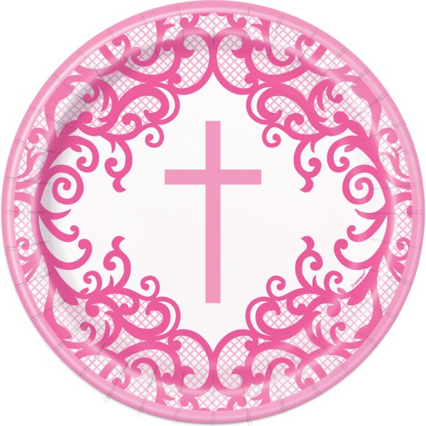 Fancy Pink Cross Round 9  Dinner Plates, 8ct Online Sale