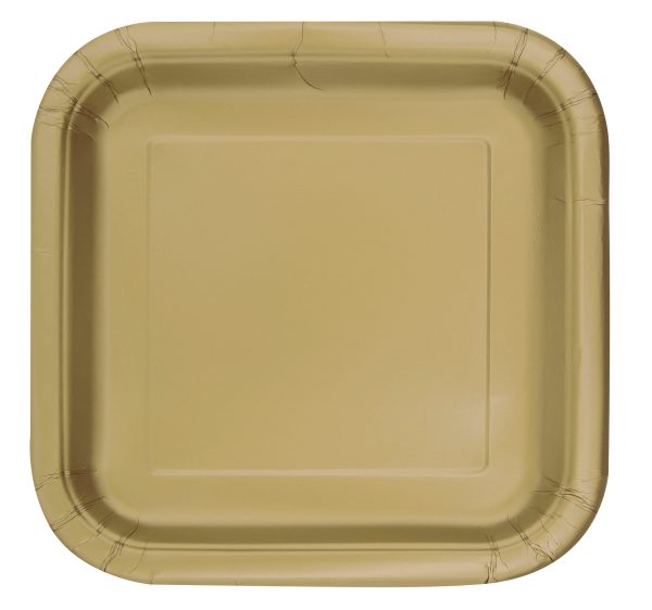 Gold Solid Square 9  Dinner Plates, 14ct For Sale