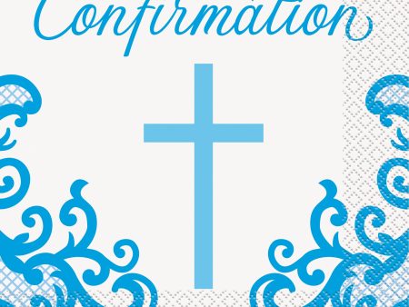 Fancy Blue Cross Confirmation Luncheon Napkins, 16ct Fashion